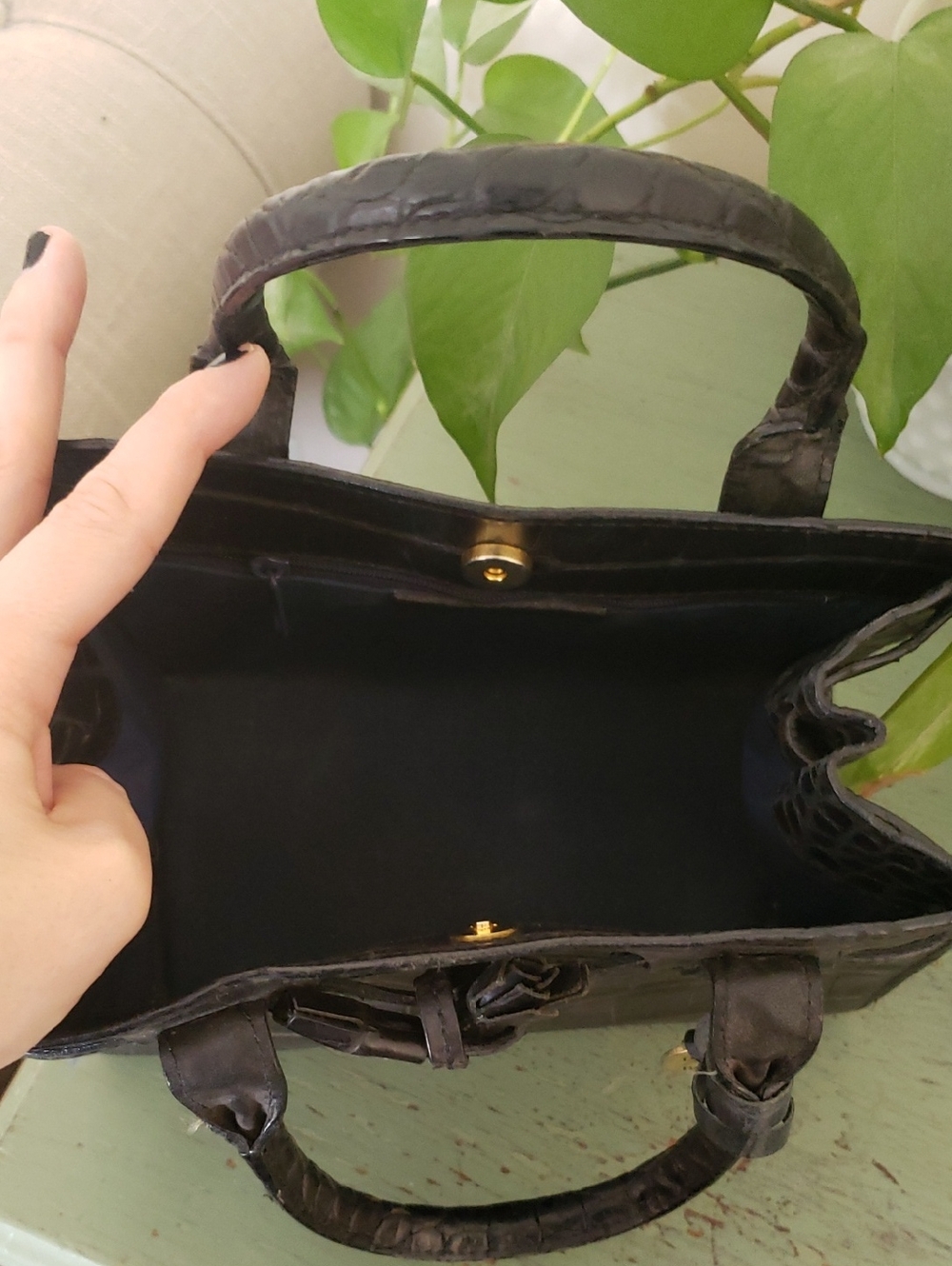 Vintage Dooney Bourke Faux Croc Embossed Leather Alto Mini Kelly Tote Bag - Picture 6 of 8